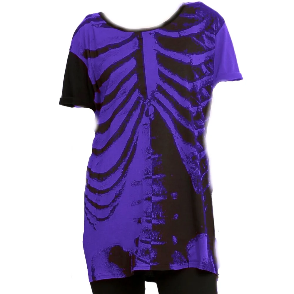 ๐๐ค ๐ด๐๐๐ ๐ฑ๐๐๐ Bad to the Bone Tee Goth Purple Skeleton Spooky - Picture 1 of 5